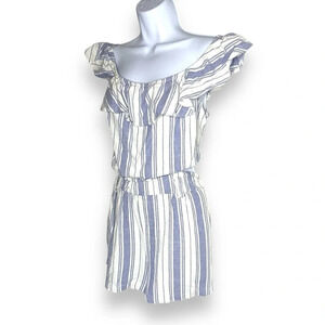 New Look Striped Two-Piece Set – Off Shoulder Top & Elastic Waist Shorts